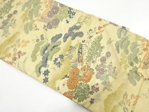 アンティーク　屋敷風景・松・菊模様織り出し名古屋帯（材料）